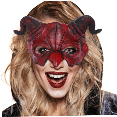 KDAMGOQE Teufel Kostüm, Devil Dämon Maske Halbgesicht Scary Halloween Red Horned Ghost Maske Ziege Schaf Horn Monster für Cosplay Masquerade Kostümparty Accessoires von KDAMGOQE