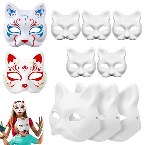 KDAMGOQE Therian Maske, 10pcs Katzenmaske 7.1x6.7 leere Katzenmasken zum Malen, DIY Halb Face White Therian, tragbares Gang mit Gummiband für Maskerade -Cosplay -Party von KDAMGOQE