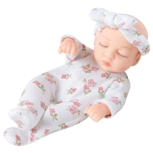 KDAMGOQE Winzige Babypuppe, Mini -Babypuppen 7 Zoll weiche Vinyl Neugeborene Puppe realistisch winzig mit blumigen Kleidung tragbare Mini -Silikonpuppen für Kindergeschenke von KDAMGOQE