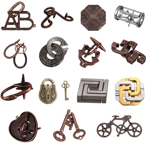 Metallpuzzle, Twin Key Lock -Puzzle, 15 pcs klassisches Metallschloss, traditionelle Hirnteaser -Rätsel für Spiele, Schaltsperrsperrteaser -Spielzeuggeschenke für Erwachsene und Kinder entsperren von KDAMGOQE