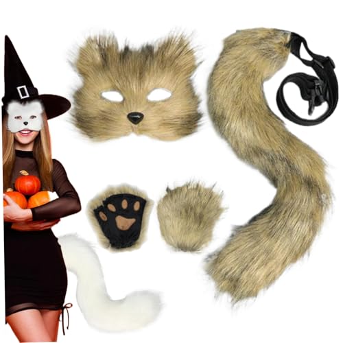 Wolf Ohren und Schwanz, Fuchsmaske und Schwanz mit Fuchspfoten realistische personalisierte plüschflauschige Kostüm für Frauen dekoratives pelziges Katzenkostüm für Cosplay -Party Halloween Masquerad Wolf Ohren und Schwanz, Fuchsmaske und Schwanz mit Fuchspfoten realistische personalisierte plüschflauschige Kostüm für Frauen dekoratives pelziges Katzenkostüm für Cosplay -Party Halloween Masquerad von KDAMGOQE