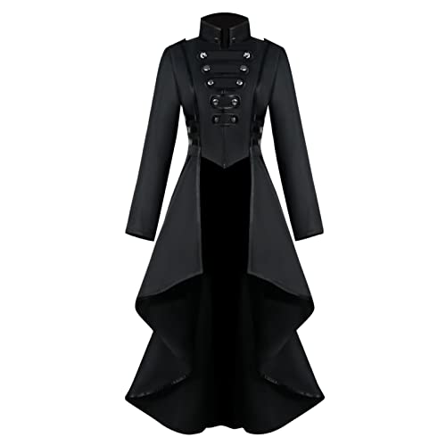 Damen Steampunk Vintage Frack Jacke Unregelmäßiger Saum Gothic Kleidung Viktorianischer Gehrock Lange Mantel Renaissance Halloween Kostüm Mittelalter Cosplay Uniform für frauen Damen Steampunk Vintage Frack Jacke Unregelmäßiger Saum Gothic Kleidung Viktorianischer Gehrock Lange Mantel Renaissance Halloween Kostüm Mittelalter Cosplay Uniform für frauen von KDEIHT