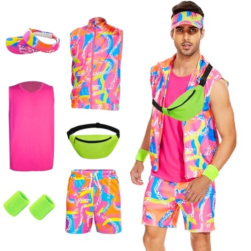 KDFJIEelf 80er Jahre Workout-Kostüm, Halloween Cosplay Paare Anzug Outfits für Damen Herren, Männer Kostüm Erwachsene, Bademode 90er Jahre Outfit (Herren, Medium) von KDFJIEelf