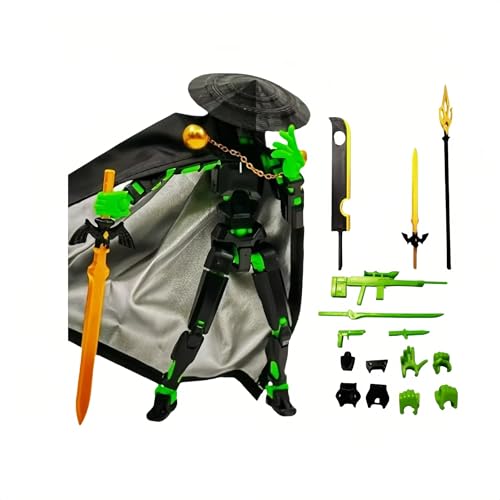 Artikulierbare Actionfigur Fantasy Krieger Spielzeug mit austauschbaren Waffen Zubehör Umhang und Sockel geeignet für Jungen Geburtstagsgeschenke Dekoration Sammlung Spielfigur (Schwarz grün) von KDFSSIPE