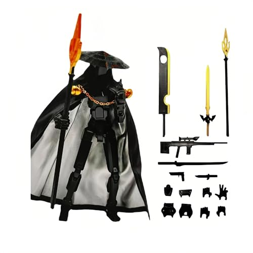 KDFSSIPE Artikulierbare Actionfigur Fantasy Krieger Spielzeug mit austauschbaren Waffen Zubehör Umhang und Sockel geeignet für Jungen Geburtstagsgeschenke Dekoration Sammlung Spielfigur (Schwarz) von KDFSSIPE