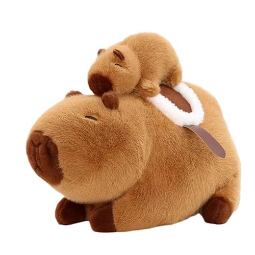 KDFSSIPE Capy-bara Plüsch Spielzeug, Capybara Kuscheltier Set, Niedliche Capybra Plüschtier mit dem Baby auf dem Rücken, Geschenk für Kinder, Capybra Kuscheltier, Braun, 30cm von KDFSSIPE
