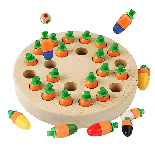 KDIMSU Karotten Gedächtnis Schachspiel, Memory Spiel aus Holz ab 3 Jahre Kinder, Lernspielzeug Schachbrett Holz, Memory Match Stick Schach, Family Brettspiele Hölzerne, für Kinder, ältere Menschen von KDIMSU