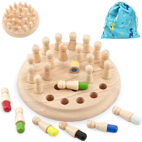 KDIMSU Memory Schach Holz Kinder, Montessori Spielzeug ab 3 Jahre, Memory Spiel Holz Match Stick, Hölzerne Gedächtnisspiele mit Aufbewahrungsbeutel, Lernspielzeug Schachbrett für Jungen und Mädchen von KDIMSU