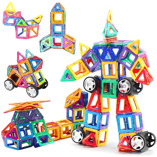 Magnetische Bausteine, 52 Teile Magnetbausteine Magnete Kinder, Magnetblöcke Konstruktion, Lustiges Pädagogisches Bauspielzeug, Perfekte Geschenkauswahl für Jungen und Mädchen im Alter von 3-8 Jahren von KDIMSU