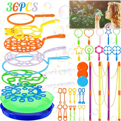 KDISHKRA 36 Stück Seifenblasen Set für Kinder – Große Seifenblasen Spielzeug mit Seifenblasenstab & Stäbe – Perfekt für Outdoor Party, Garten, Kindergeburtstag, Hochzeit & Riesenseifenblasen Spaß von KDISHKRA