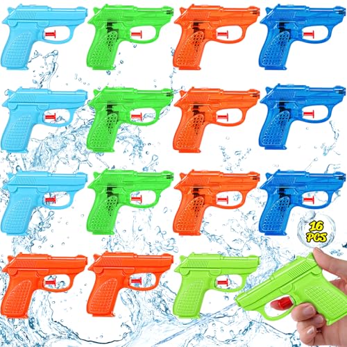 KDISHKRA Wasserpistole Set 16 Stück – Mini Wasserpistolen für Kinder, Kleine Bunte Spritzpistole Spielzeug für Sommer, Garten, Strand & Pool Party – Lustige Wasserspiele für Jungen & Mädchen von KDISHKRA