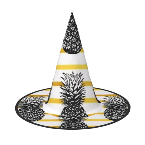KDKJEDPEAF Ananas-Druck Halloween Spitzhut für Frauen Magischer Hut Faltbarer Hexenhut Zauberer Partyhut für Cosplay Kostüm & tägliches Zubehör von KDKJEDPEAF
