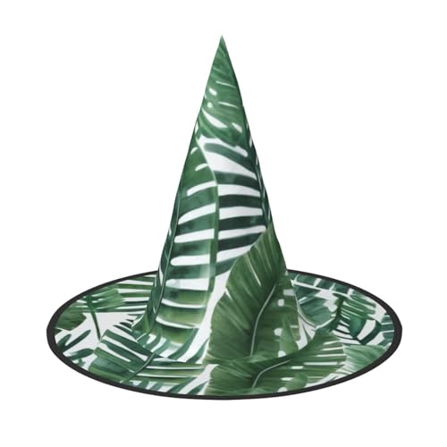KDKJEDPEAF Bananenblatt-Grün (2) Druck Halloween Spitzhut für Frauen Magischer Hut Faltbarer Hexenhutzauberer Partyhut für Cosplay Kostüm & tägliches Zubehör von KDKJEDPEAF