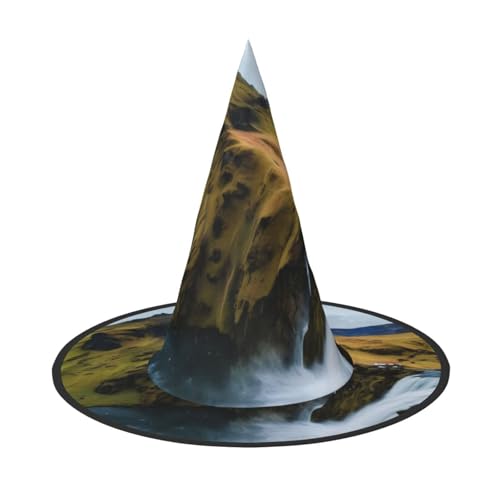 KDKJEDPEAF Berg-Wasserfall-Druck, Halloween-Spitzhut für Frauen, magischer Hut, faltbarer Hexenhut-Zauberer, Partyhut für Cosplay-Kostüm & tägliches Zubehör von KDKJEDPEAF