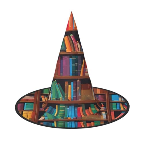 KDKJEDPEAF Bibliothek Bücherregal Druck Halloween Spitzhut für Frauen Magischer Hut Faltbarer Hexenhut Zauberer Party Hut für Cosplay Kostüm & tägliches Zubehör von KDKJEDPEAF