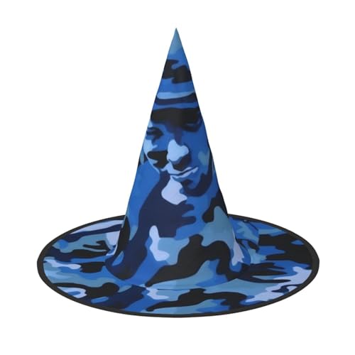 KDKJEDPEAF Blauer Tarnmuster Halloween Spitzhut für Frauen, magischer Hut, faltbarer Hexenhut-Zauberer Partyhut für Cosplay-Kostüm & tägliches Zubehör von KDKJEDPEAF