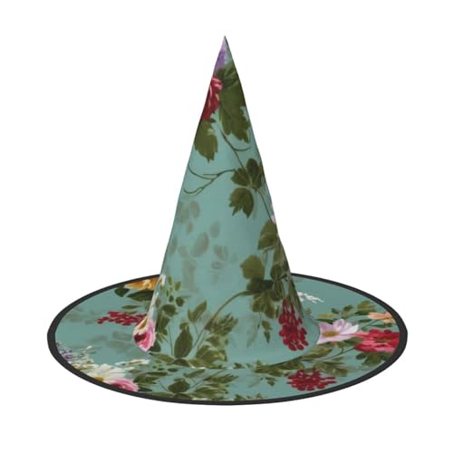 KDKJEDPEAF Blumendruck Halloween Spitzhut für Frauen Magischer Hut Faltbarer Hexenhut Zauberer Partyhut für Cosplay Kostüm & tägliches Zubehör von KDKJEDPEAF