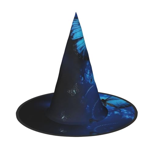 KDKJEDPEAF Dunkelblauer Schmetterlings-Druck, Halloween-Spitzhut für Frauen, magischer Hut, faltbarer Hexenhut-Zauberer, Partyhut für Cosplay-Kostüm & tägliches Zubehör KDKJEDPEAF Dunkelblauer Schmetterlings-Druck, Halloween-Spitzhut für Frauen, magischer Hut, faltbarer Hexenhut-Zauberer, Partyhut für Cosplay-Kostüm & tägliches Zubehör von KDKJEDPEAF