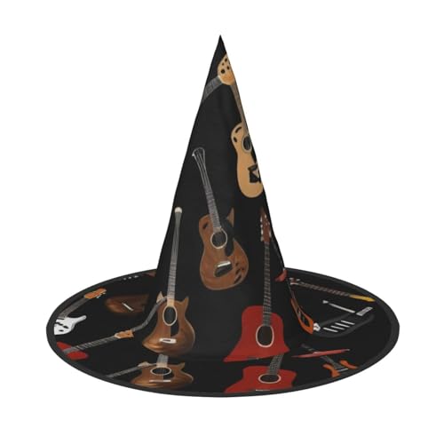 KDKJEDPEAF Gitarren-Druck Halloween Spitzhut für Frauen Magischer Hut Faltbarer Hexenhut-Zauberer Partyhut für Cosplay Kostüm & tägliches Zubehör von KDKJEDPEAF