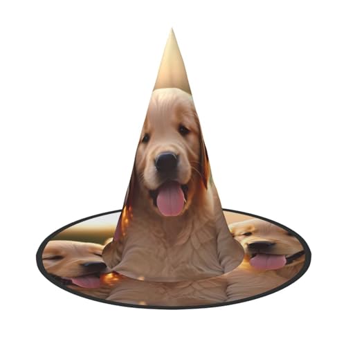 KDKJEDPEAF Golden Retriever Hunde Welpe Druck Halloween Spitzhut für Frauen Magischer Hut Faltbarer Hexenhut Zauberer Partyhut für Cosplay Kostüm & tägliches Zubehör KDKJEDPEAF Golden Retriever Hunde Welpe Druck Halloween Spitzhut für Frauen Magischer Hut Faltbarer Hexenhut Zauberer Partyhut für Cosplay Kostüm & tägliches Zubehör von KDKJEDPEAF