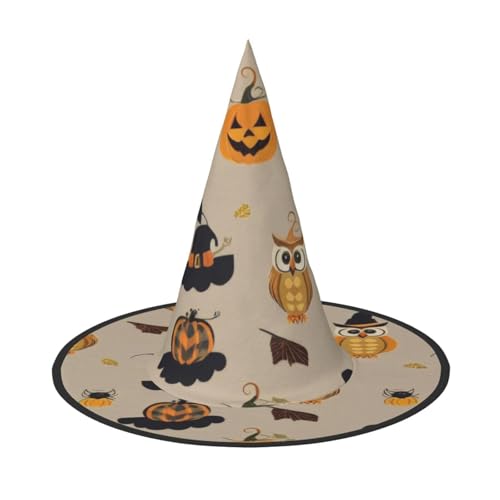 KDKJEDPEAF Halloween Kürbis und Eule Druck Halloween Spitzhut für Frauen Magischer Hut Faltbarer Hexenhutzauberer Partyhut für Cosplay Kostüm & tägliches Zubehör von KDKJEDPEAF