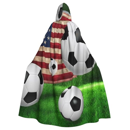 KDKJEDPEAF Halloween-Umhang mit Kapuze für Erwachsene, Hexe/Zauberer, übergroße Kapuze, Fußball, USA-Flagge, Cosplay-Kostüm von KDKJEDPEAF