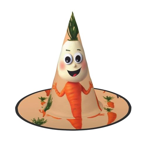 KDKJEDPEAF Happy Carrot Print Halloween Spitzhut für Frauen Magischer Hut Faltbarer Hexenhut Zauberer Party Hut für Cosplay Kostüm & tägliches Zubehör von KDKJEDPEAF
