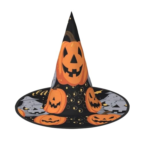 KDKJEDPEAF Happy-Halloween-Day-Trick-or-Treat-Druck Halloween Spitzhut für Frauen Magischer Hut Faltbarer Hexenhut-Zauberer Partyhut für Cosplay Kostüm & tägliches Zubehör von KDKJEDPEAF