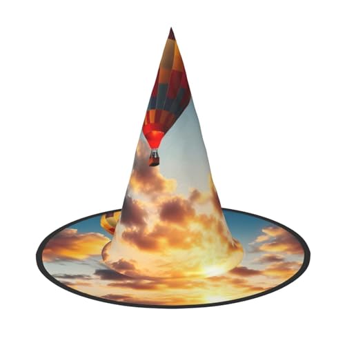 KDKJEDPEAF Heißluftballon Sonnenuntergang Druck Halloween Spitzhut für Frauen Magischer Hut Faltbarer Hexenhutzauberer Partyhut für Cosplay Kostüm & tägliches Zubehör von KDKJEDPEAF