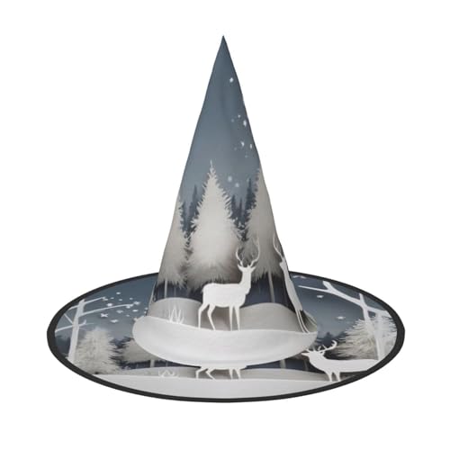 KDKJEDPEAF Hirsch-Druck Halloween Spitzhut für Frauen Magischer Hut Faltbarer Hexenhut-Zauberer Partyhut für Cosplay Kostüm & tägliches Zubehör von KDKJEDPEAF