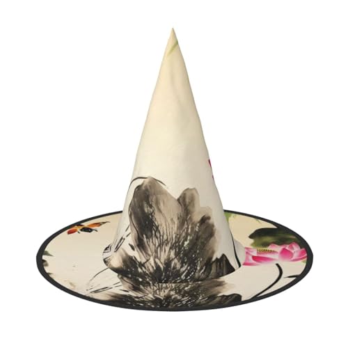 KDKJEDPEAF Ink Lotus Painting Print Halloween Spitzhut für Frauen Magischer Hut Faltbarer Hexenhutzauberer Partyhut für Cosplay Kostüm & tägliches Zubehör von KDKJEDPEAF
