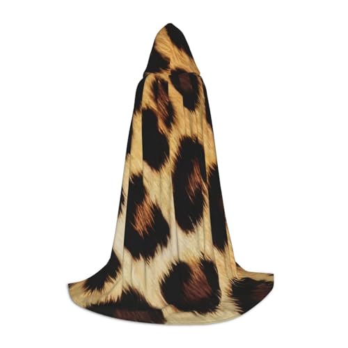 KDKJEDPEAF Langer Kapuzenumhang für Teenager, Leopardenmuster, bodenlanger Kapuzenumhang, Halloween, Cosplay-Kostüm von KDKJEDPEAF