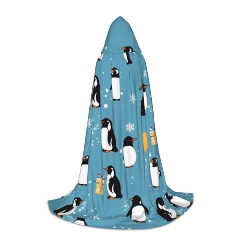 KDKJEDPEAF Langer Kapuzenumhang für Teenager, Pinguin, Ballon, Schneeflocke, bodenlang, Kapuzenumhang, Halloween, Cosplay-Kostüm von KDKJEDPEAF