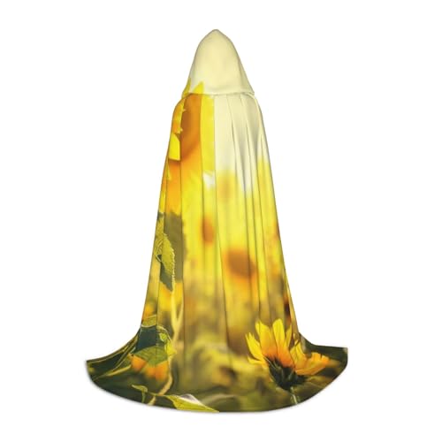 KDKJEDPEAF Langer Kapuzenumhang für Teenager, Sonnenblumen, bodenlang, Kapuzenumhang, Halloween, Cosplay-Kostüm von KDKJEDPEAF