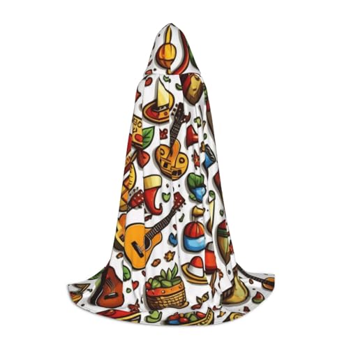 KDKJEDPEAF Langer Kapuzenumhang für Teenager, lustige Cartoon-Hüte, Gitarre, bodenlanger Kapuzenumhang, Halloween, Cosplay-Kostüm von KDKJEDPEAF