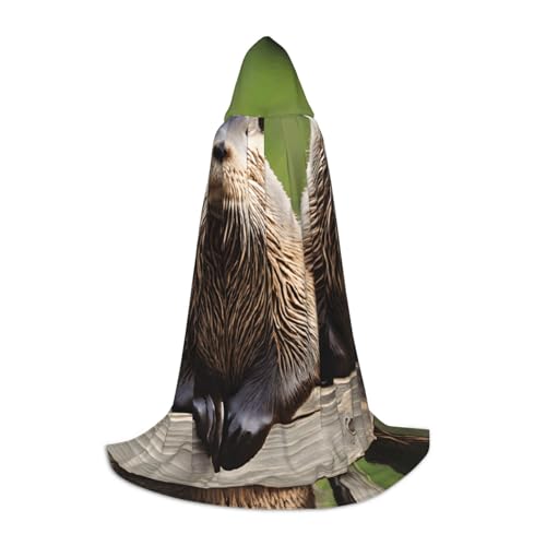 KDKJEDPEAF Langer Kapuzenumhang für Teenager, niedlicher Otter, bodenlanger Kapuzenumhang, Halloween, Cosplay-Kostüm von KDKJEDPEAF