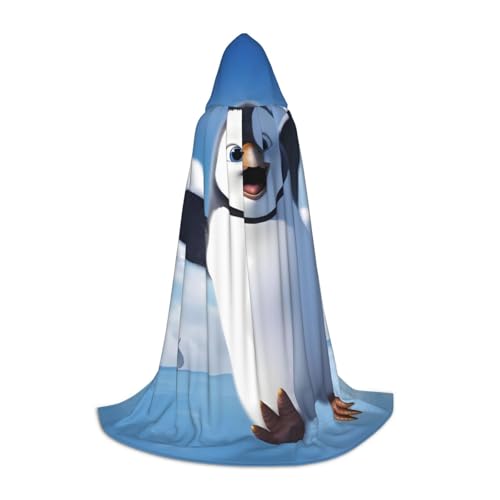 KDKJEDPEAF Langer Kapuzenumhang für Teenager Happy Pinguin Bodenlanger Kapuzenumhang Halloween Cosplay Kostüm von KDKJEDPEAF