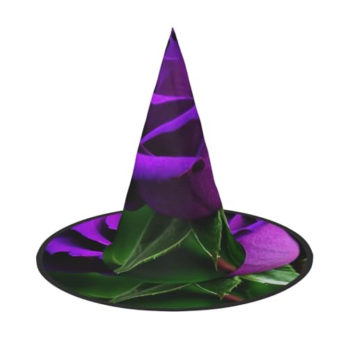 KDKJEDPEAF Lila Rose Blumendruck Halloween spitzer Hut für Frauen Magischer Hut Faltbarer Hexenhut Zauberer Partyhut für Cosplay Kostüm & tägliches Zubehör von KDKJEDPEAF