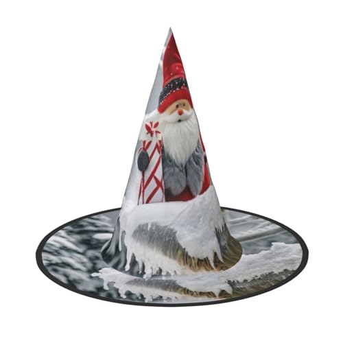 KDKJEDPEAF Lustiger Schnee-Weihnachtsmann-Druck, Halloween, spitzer Hut für Frauen, magischer Hut, faltbarer Hexenhut-Zauberer, Partyhut für Cosplay-Kostüm & tägliches Zubehör von KDKJEDPEAF