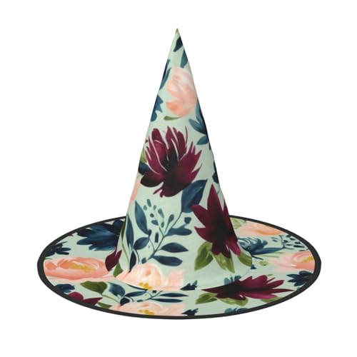 KDKJEDPEAF Maroon And Navy Flowers Print Halloween Pointy Hat For Women Magic Hat, Foldable Witch Hatwizard Party Hat For Cosplay Costume & Daily Accessorie von KDKJEDPEAF