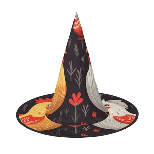 KDKJEDPEAF Niedlicher Hahn-Hühner-Druck, Halloween-Spitzhut für Frauen, magischer Hut, faltbarer Hexenhut-Zauberer, Partyhut für Cosplay-Kostüm und tägliches Zubehör KDKJEDPEAF Niedlicher Hahn-Hühner-Druck, Halloween-Spitzhut für Frauen, magischer Hut, faltbarer Hexenhut-Zauberer, Partyhut für Cosplay-Kostüm und tägliches Zubehör von KDKJEDPEAF