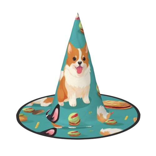 KDKJEDPEAF Niedlicher Hunde-Druck, Halloween-Spitzhut für Frauen, magischer Hut, faltbarer Hexenhut-Zauberer, Partyhut für Cosplay-Kostüm und tägliches Zubehör KDKJEDPEAF Niedlicher Hunde-Druck, Halloween-Spitzhut für Frauen, magischer Hut, faltbarer Hexenhut-Zauberer, Partyhut für Cosplay-Kostüm und tägliches Zubehör von KDKJEDPEAF