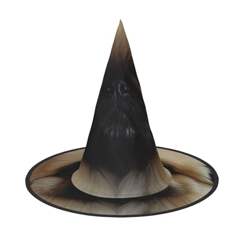 KDKJEDPEAF Niedlicher Pekinese-Druck Halloween Spitzhut für Frauen, magischer Hut, faltbarer Hexenhut-Zauberer Partyhut für Cosplay-Kostüm & tägliches Zubehör von KDKJEDPEAF