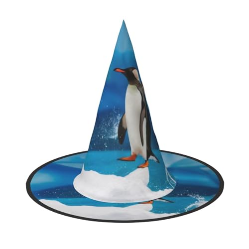KDKJEDPEAF Pinguin-Druck Halloween Spitzhut für Frauen, magischer Hut, faltbarer Hexenhut-Zauberer Partyhut für Cosplay-Kostüm & tägliches Zubehör von KDKJEDPEAF