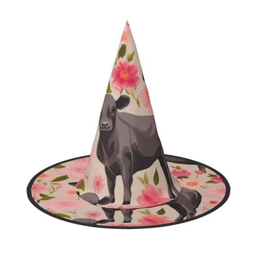 KDKJEDPEAF Rosa Blumenshow Steer Kühe Rinder Druck Halloween Spitzhut für Frauen Magischer Hut Faltbarer Hexenhut Zauberer Partyhut für Cosplay Kostüm & tägliches Zubehör KDKJEDPEAF Rosa Blumenshow Steer Kühe Rinder Druck Halloween Spitzhut für Frauen Magischer Hut Faltbarer Hexenhut Zauberer Partyhut für Cosplay Kostüm & tägliches Zubehör von KDKJEDPEAF