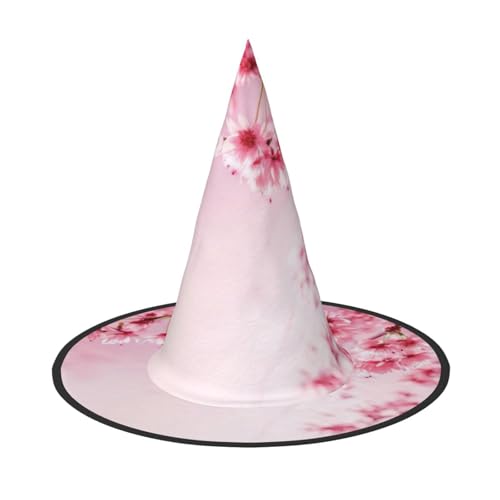 KDKJEDPEAF Rosa Kirschdruck Halloween Spitzhut für Frauen Magischer Hut Faltbarer Hexenhutzauberer Partyhut für Cosplay Kostüm & tägliches Zubehör von KDKJEDPEAF