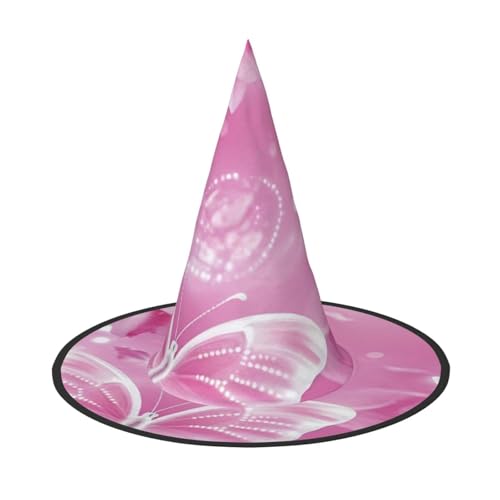 KDKJEDPEAF Rosa und Weiß Schmetterling Druck Halloween Spitzhut für Frauen Magischer Hut Faltbarer Hexenhut Zauberer Party Hut für Cosplay Kostüm & tägliches Zubehör von KDKJEDPEAF