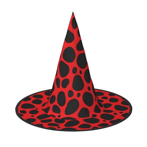 KDKJEDPEAF Roter Leopardenmuster-Druck, Halloween-Spitzhut für Frauen, magischer Hut, faltbarer Hexenhut-Zauberer, Partyhut für Cosplay-Kostüm & tägliches Zubehör von KDKJEDPEAF