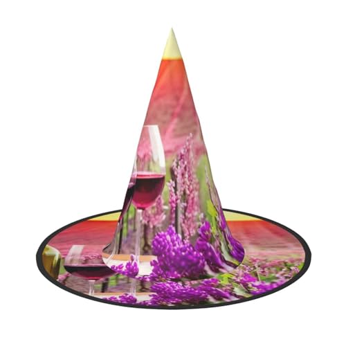 KDKJEDPEAF Rotwein-Blumendruck, Halloween-Spitzhut für Frauen, magischer Hut, faltbarer Hexenhut-Zauberer, Partyhut für Cosplay-Kostüm & tägliches Zubehör von KDKJEDPEAF