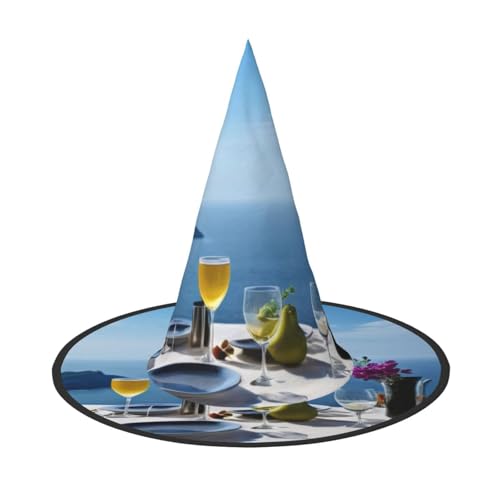 KDKJEDPEAF Scenery Of A Table Above Sea Print Halloween Pointy Hat For Women Magic Hat, Foldable Witch Hatwizard Party Hat For Cosplay Costume & Daily Accessorie von KDKJEDPEAF